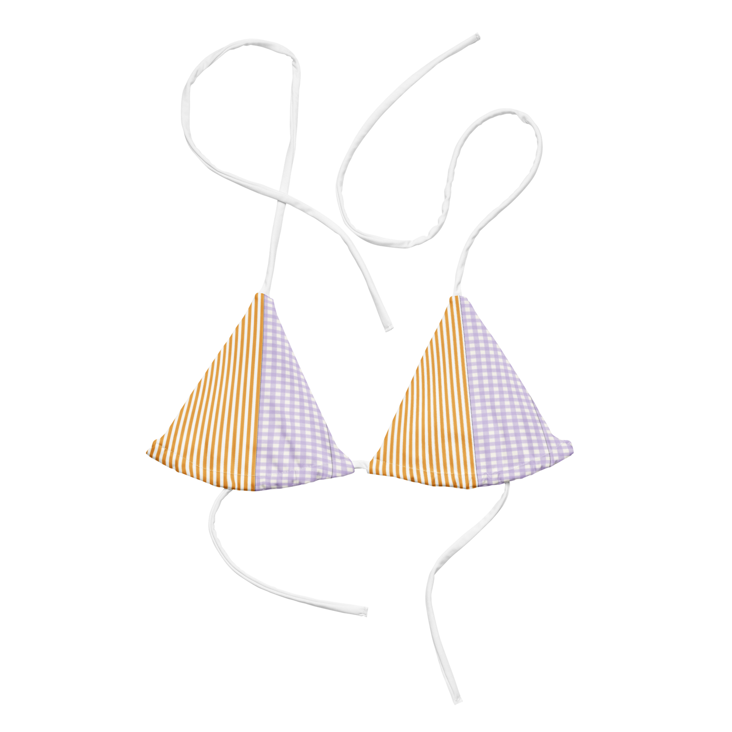 Papaya & Lavender Striped - gingham bikini top 
