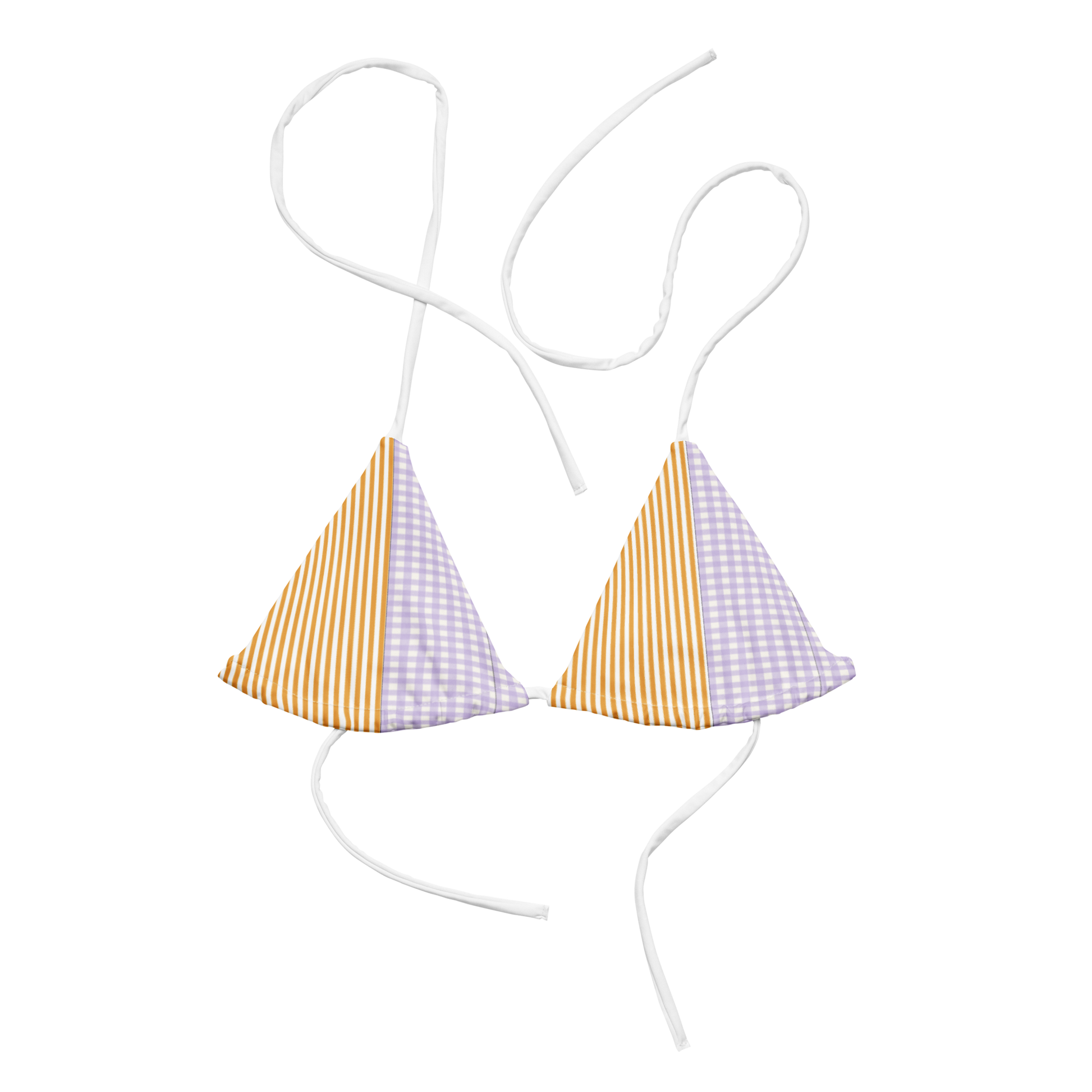 Papaya & Lavender Striped - gingham bikini top 