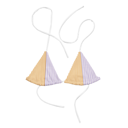 Papaya & Lavender Striped - gingham bikini top 