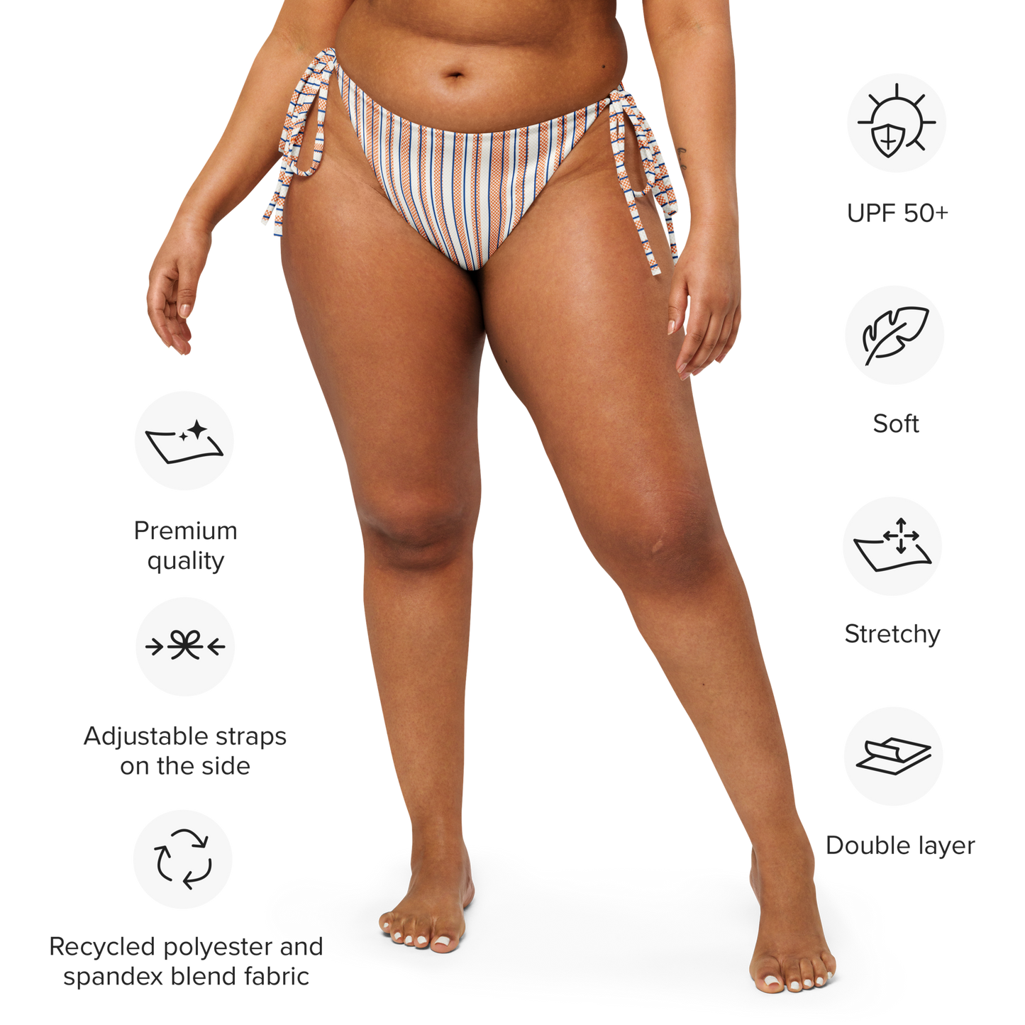 Terra Marina blue and orange  tie-side bikini bottom