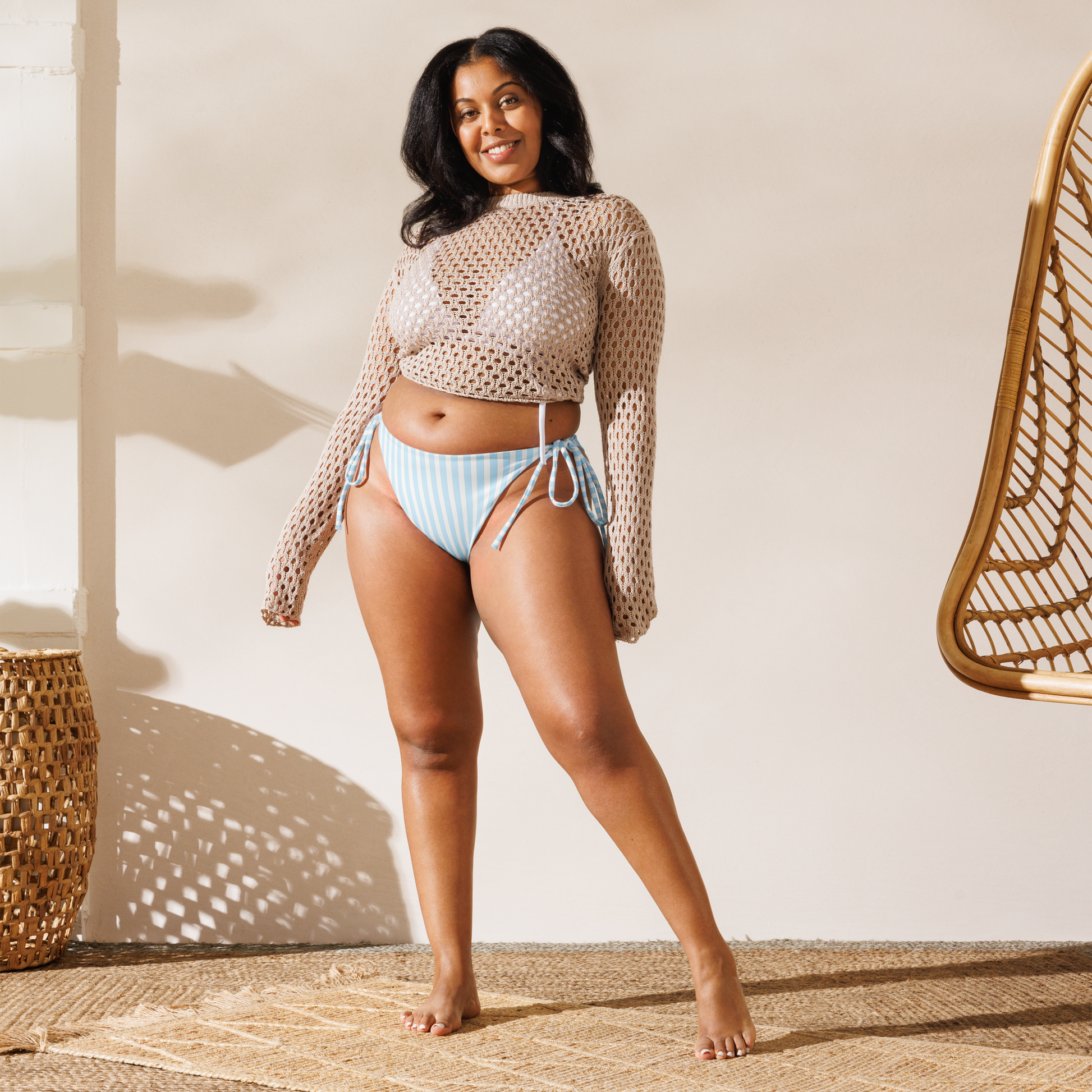 Mediterranean Classic striped tie-side bikini bottom