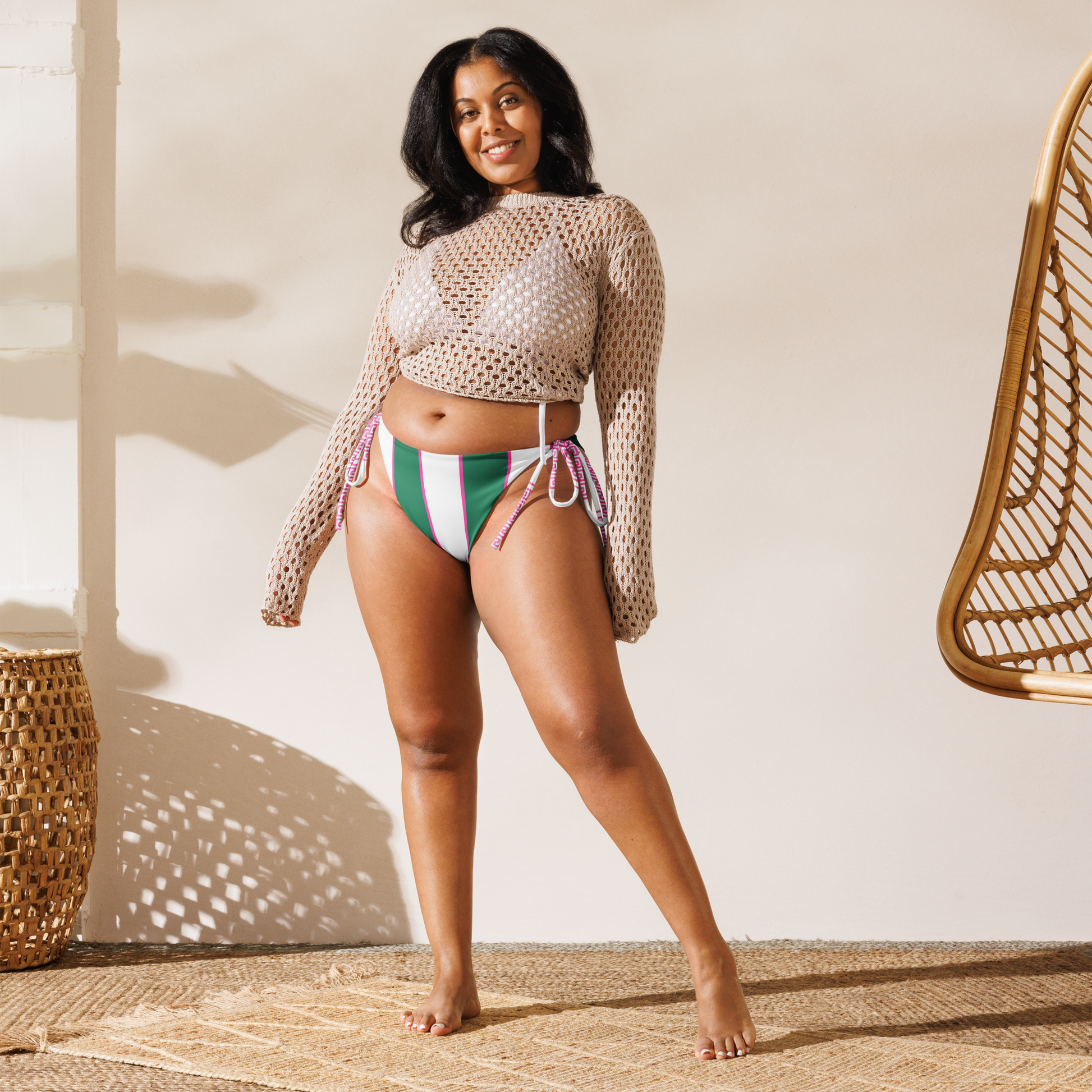 Positano green and pink striped bikini bottom