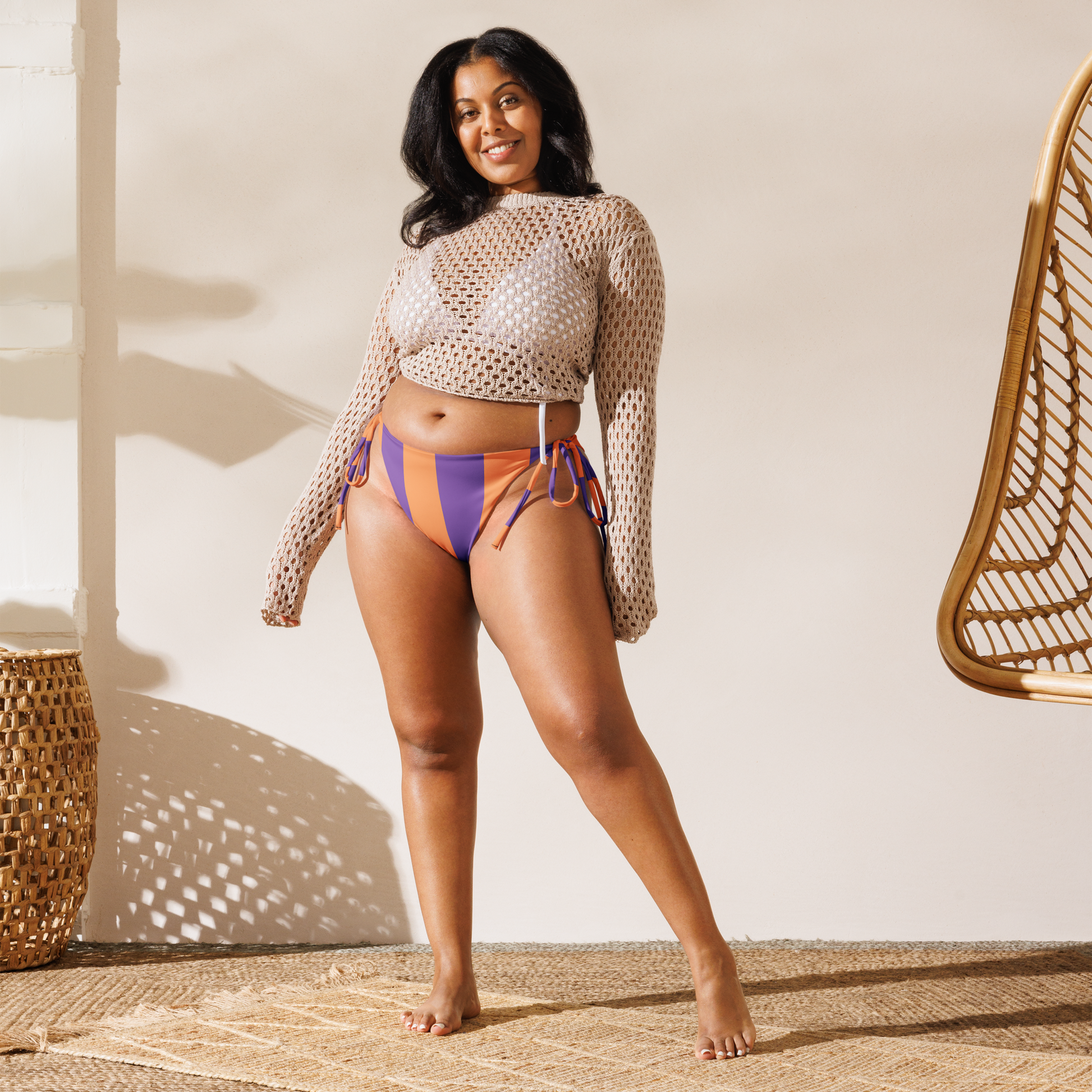 Sunset Vibes- orange purple striped bikini bottom