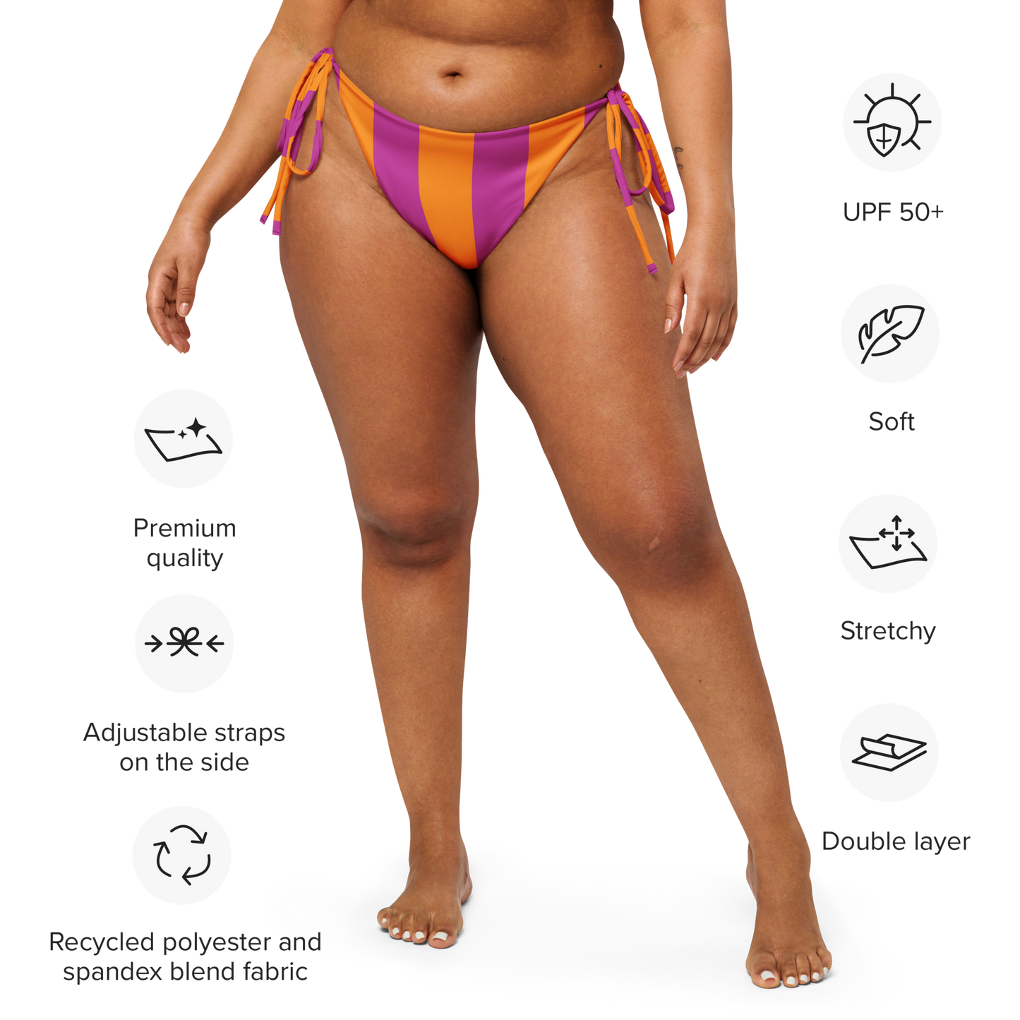 Soleil Pop Orange & Fuchsia  tie-side bikini bottom