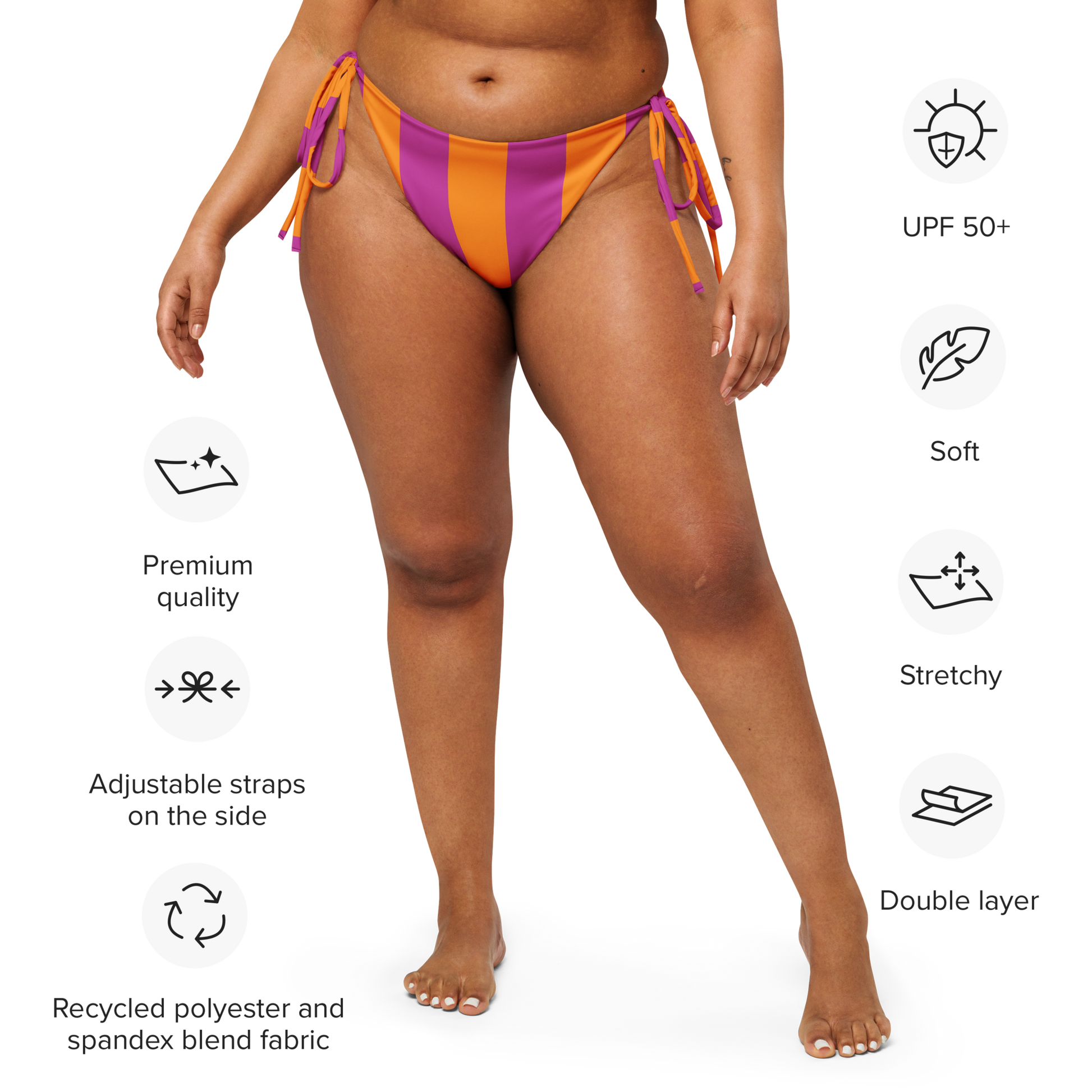 Soleil Pop Orange & Fuchsia  tie-side bikini bottom