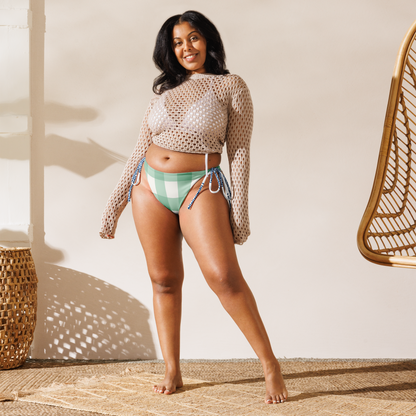 Mint Check gingham tie-side bikini bottom