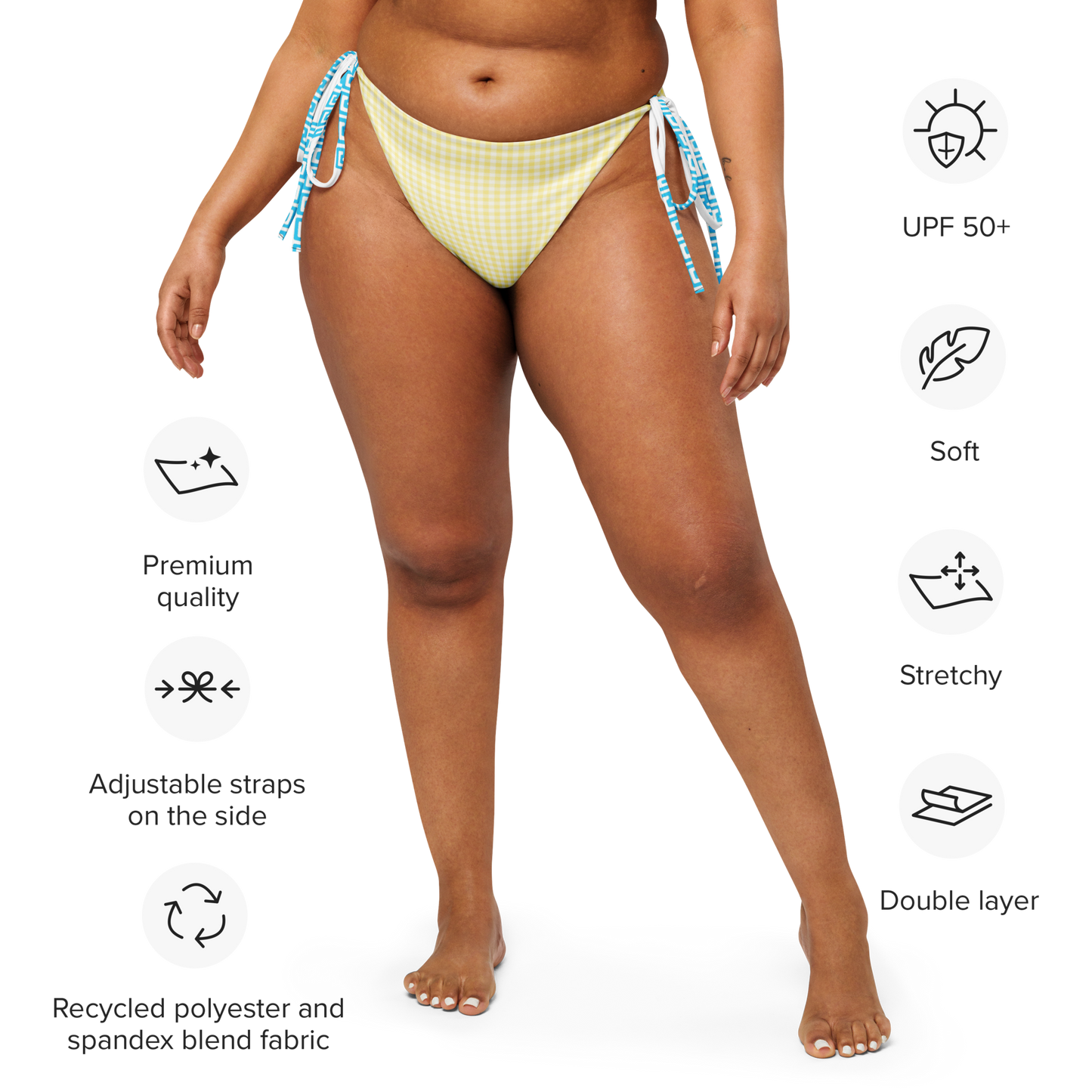 Capri yellow  gingham tie-side bikini bottom