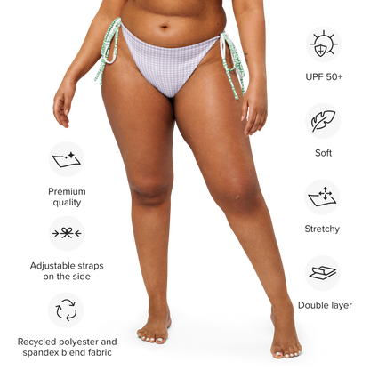 Lavender gingham tie-side bikini bottom