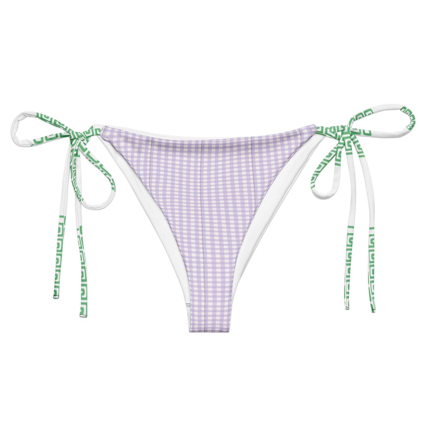 Lavender gingham tie-side bikini bottom