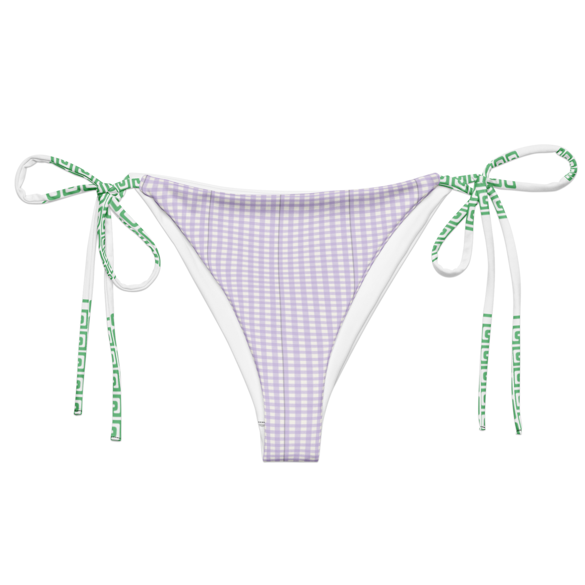 Lavender gingham tie-side bikini bottom