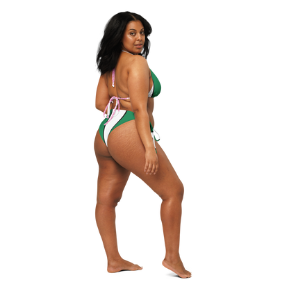 Mediterranean Sunset string bikini in green & white stripes