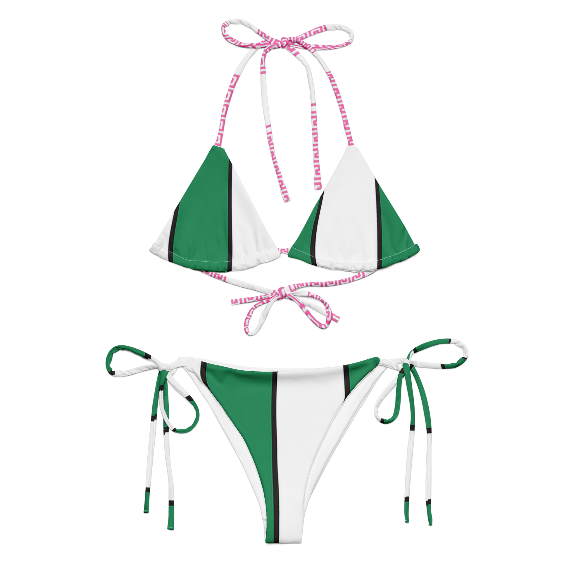 Mediterranean Sunset string bikini in green & white stripes
