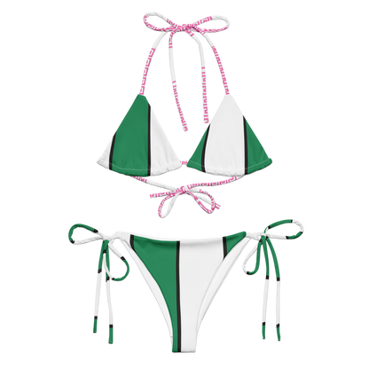 Mediterranean Sunset string bikini in green & white stripes