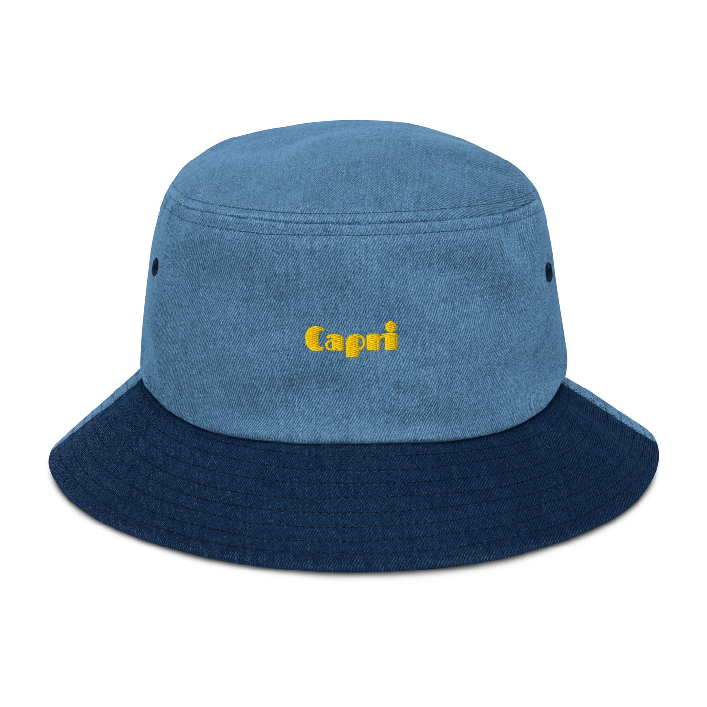 Capri bucket hat with bold yellow embroidery
