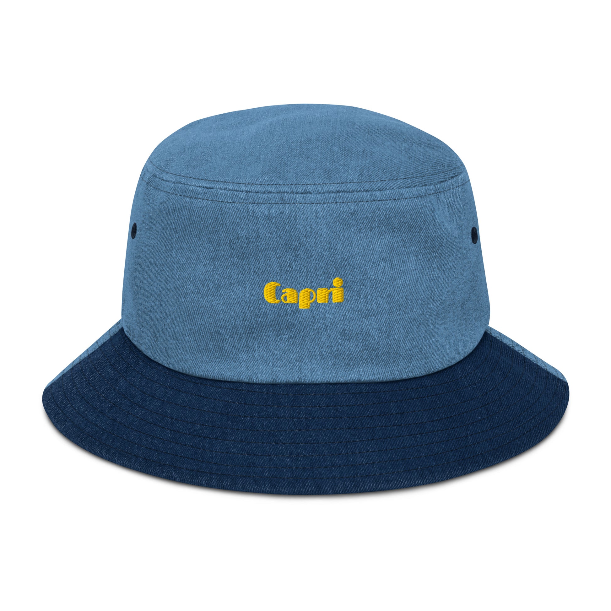 Capri bucket hat with bold yellow embroidery