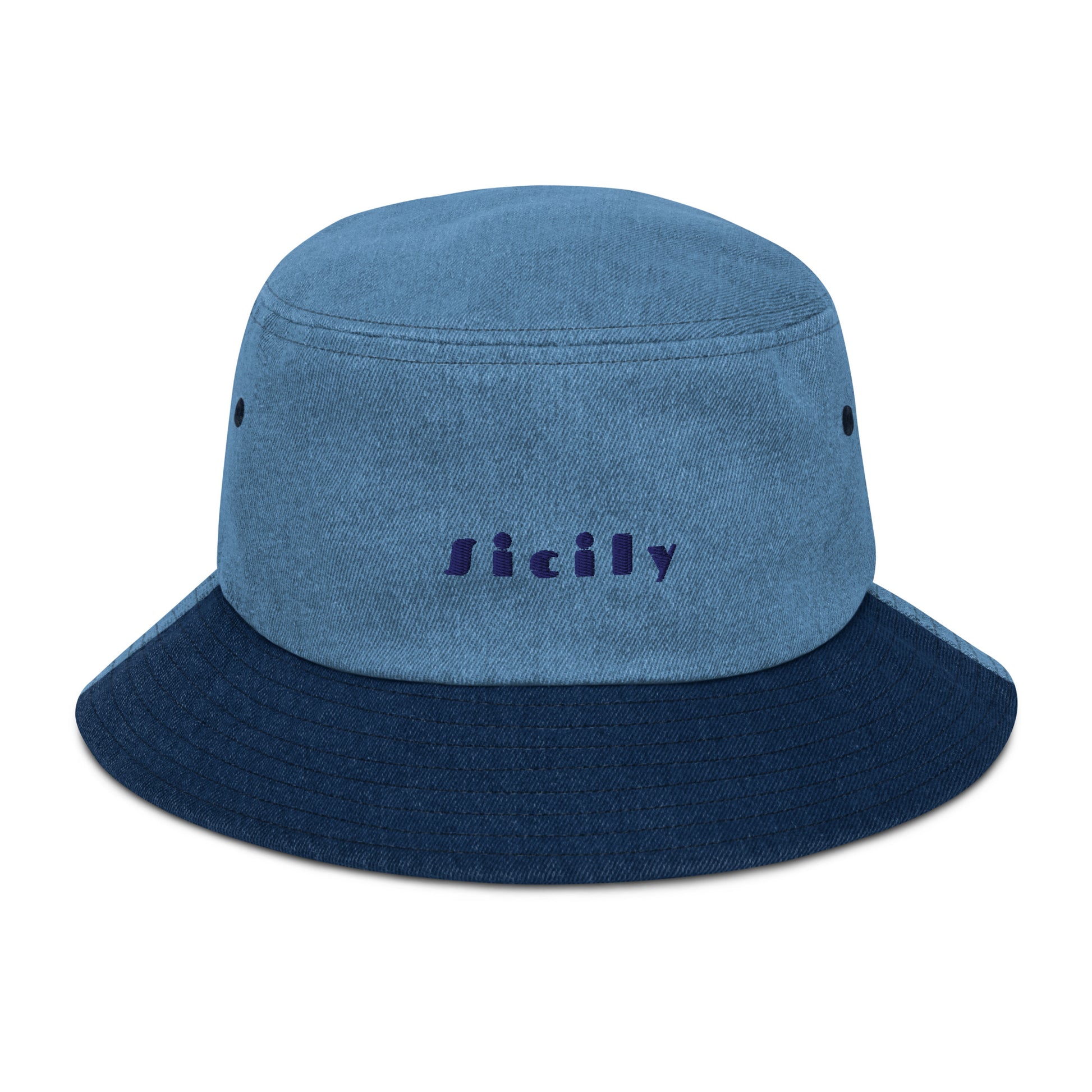 Sicily bucket hat with bold blue embroidery