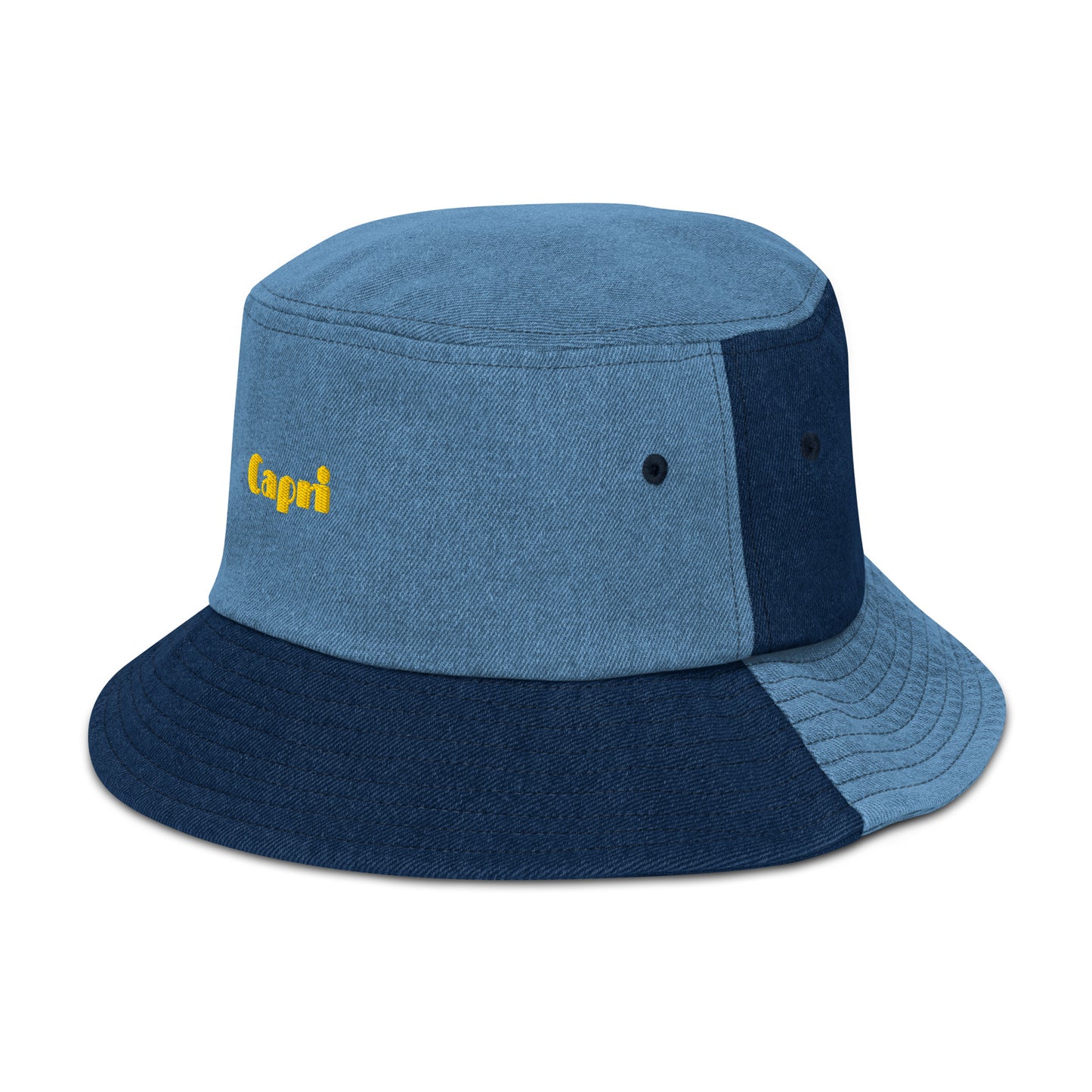 Capri bucket hat with bold yellow embroidery
