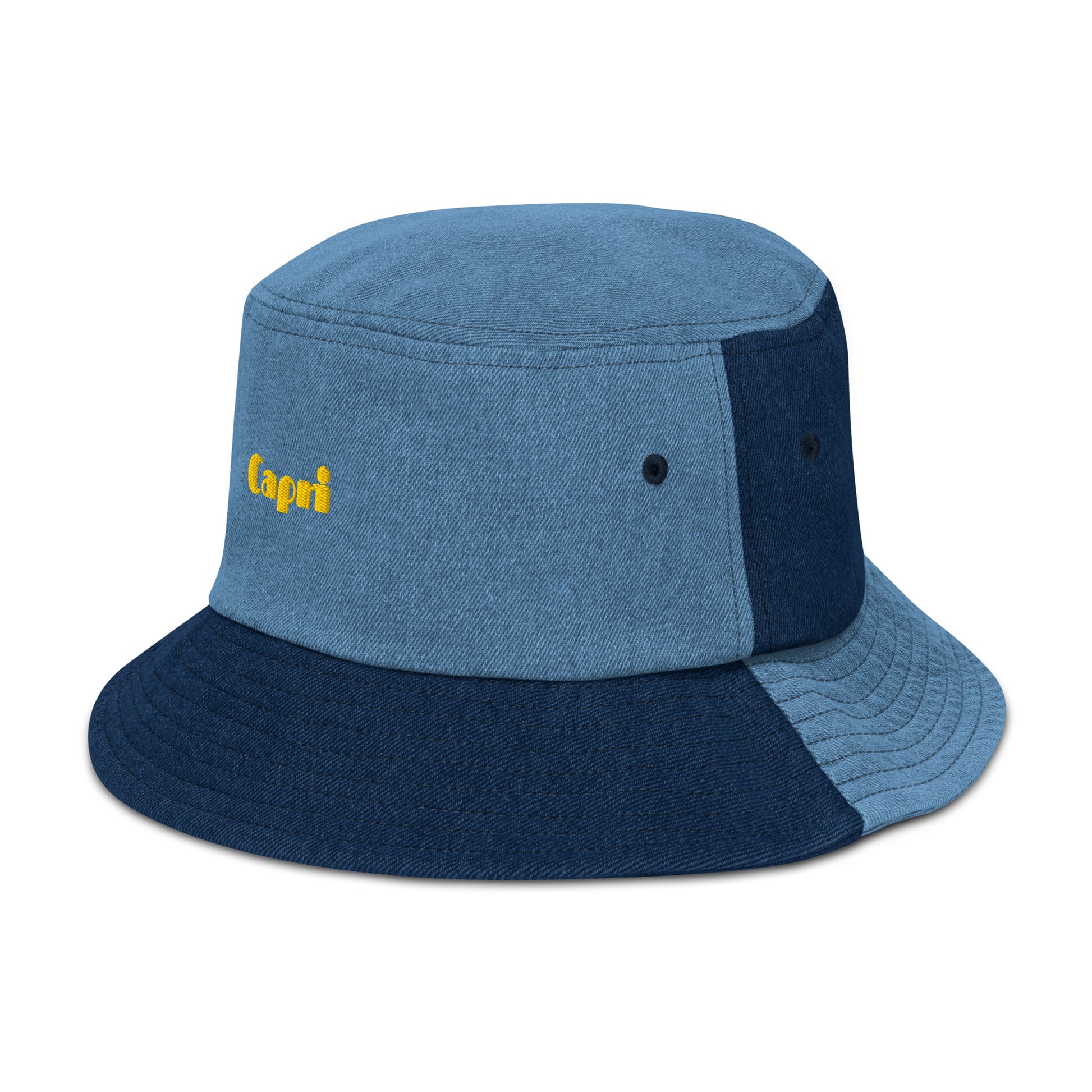 Capri bucket hat with bold yellow embroidery