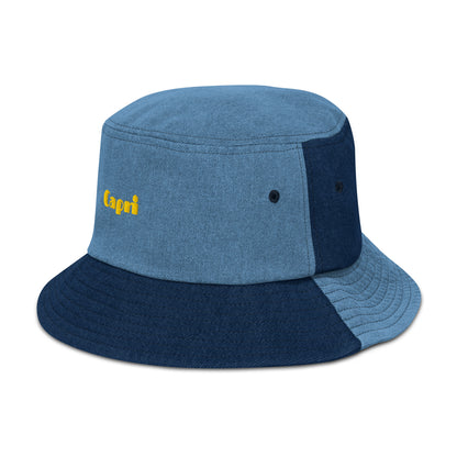 Capri bucket hat with bold yellow embroidery