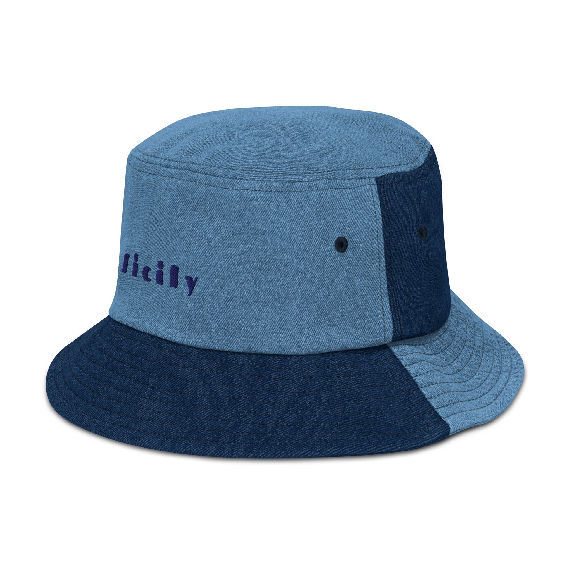 Sicily bucket hat with bold blue embroidery