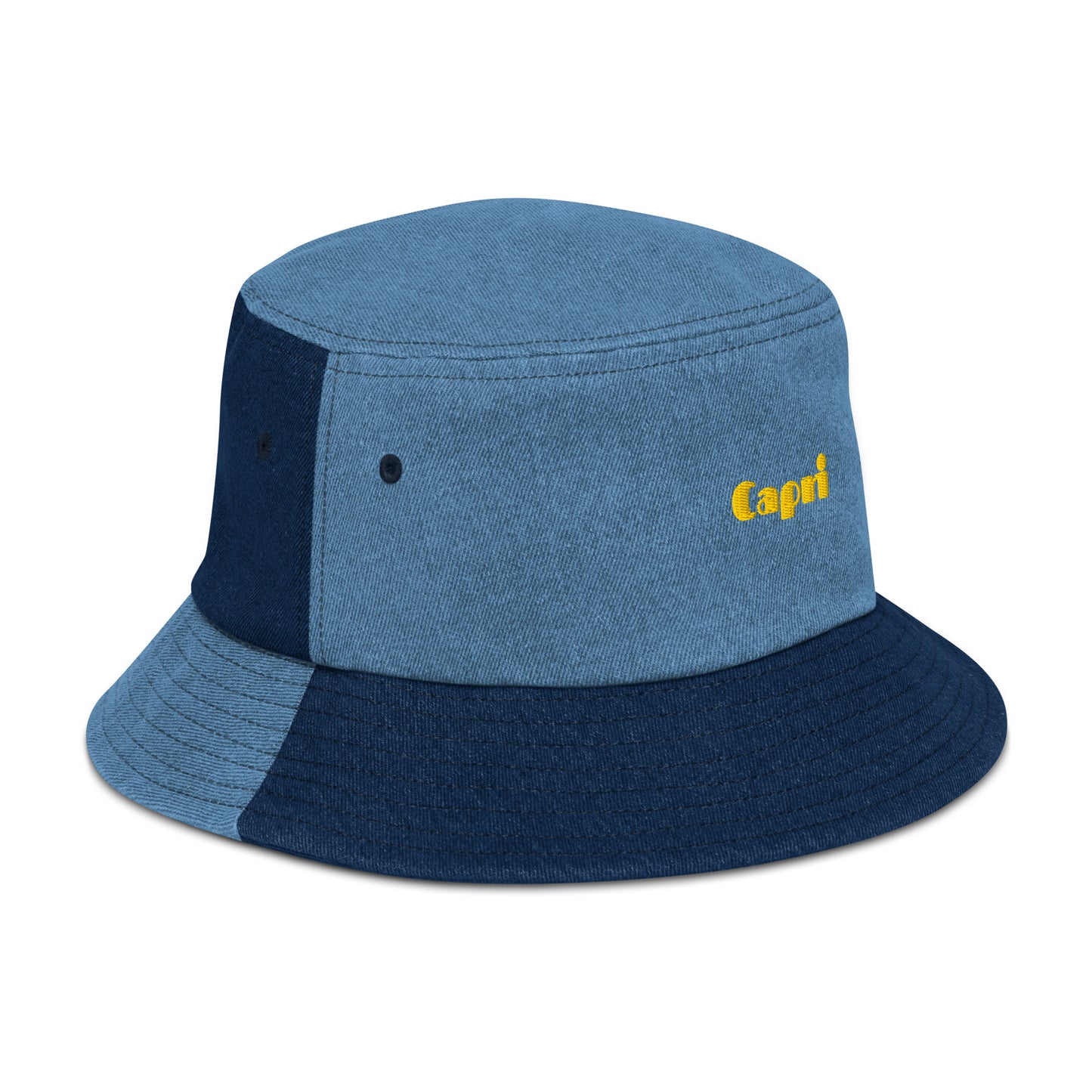 Capri bucket hat with bold yellow embroidery