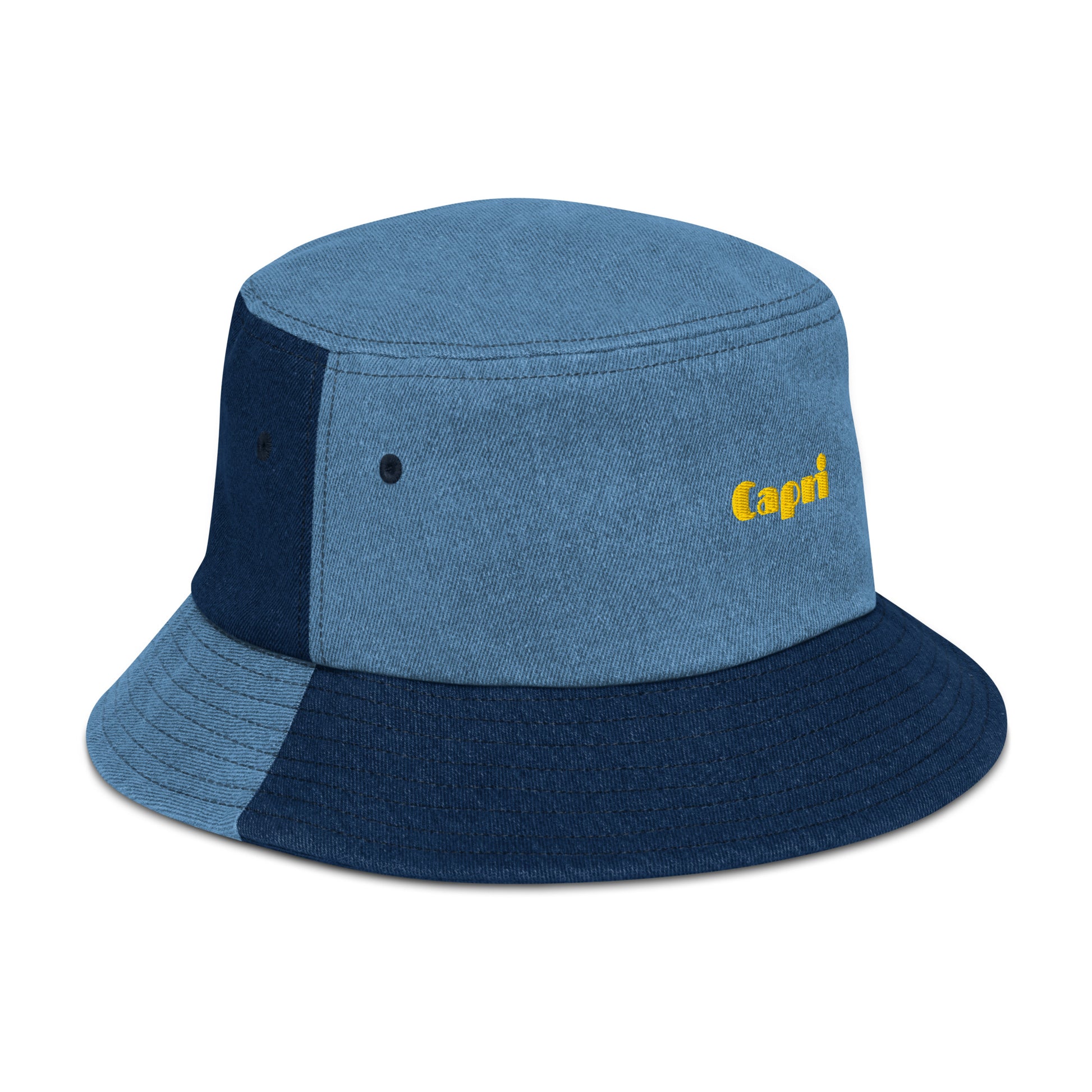 Capri bucket hat with bold yellow embroidery