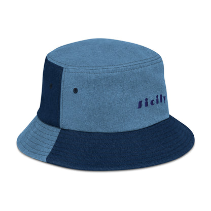 Sicily bucket hat with bold blue embroidery