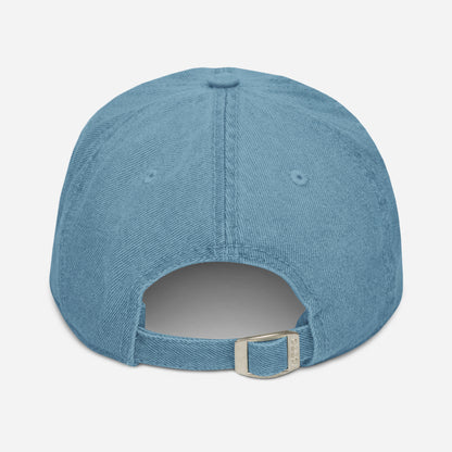 Capri denim cap with bold yellow lettering