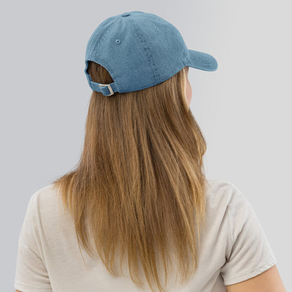 Capri denim cap with bold yellow lettering