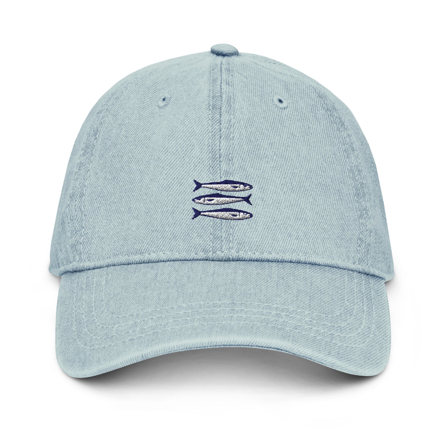 Sardines denim cap with bold embroidered sardines design