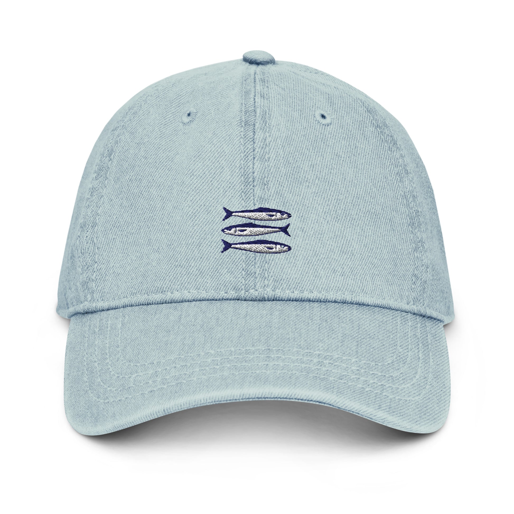 Sardines denim cap with bold embroidered sardines design