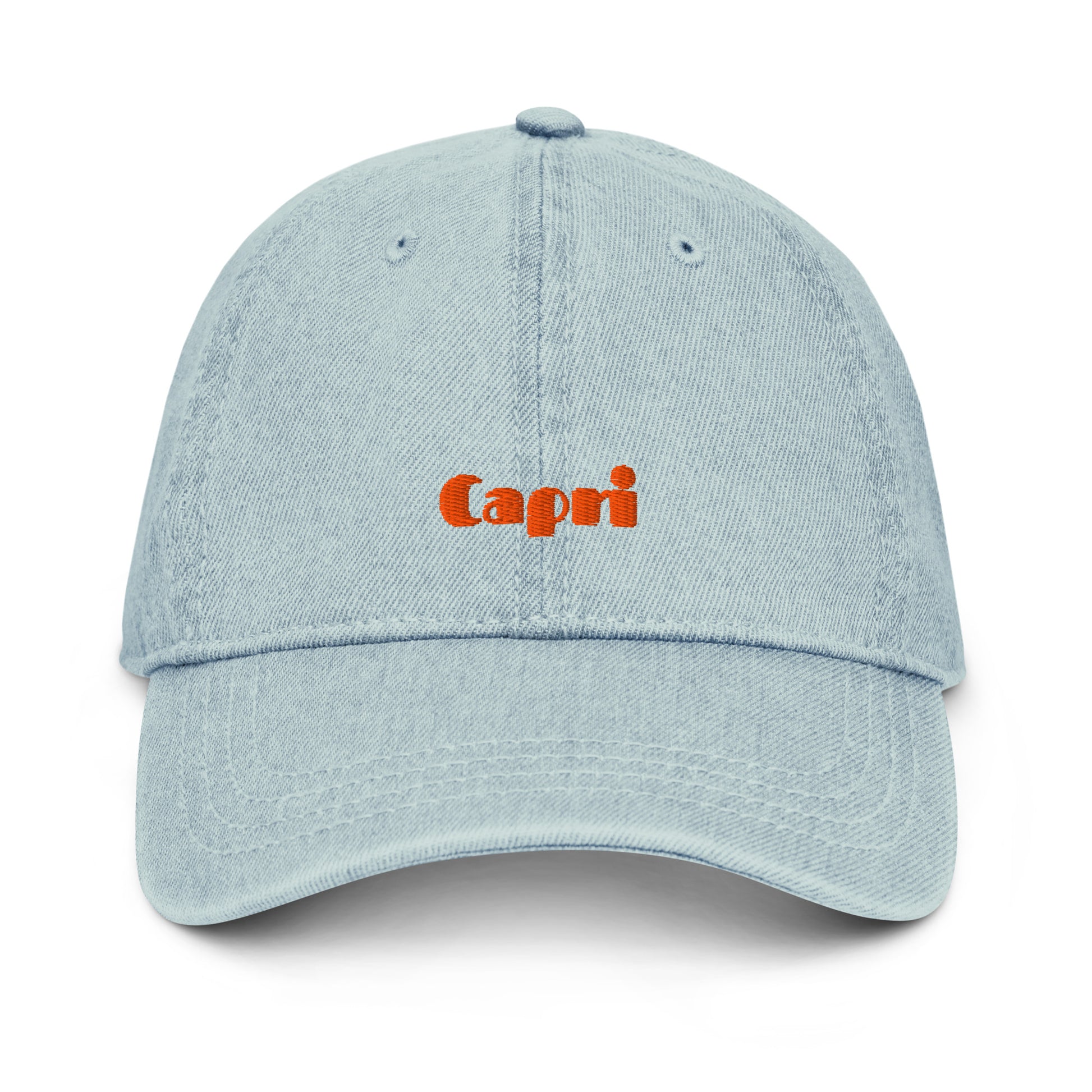 Capri light denim cap with bold orange embroidery