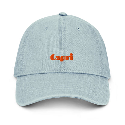 Capri light denim cap with bold orange embroidery