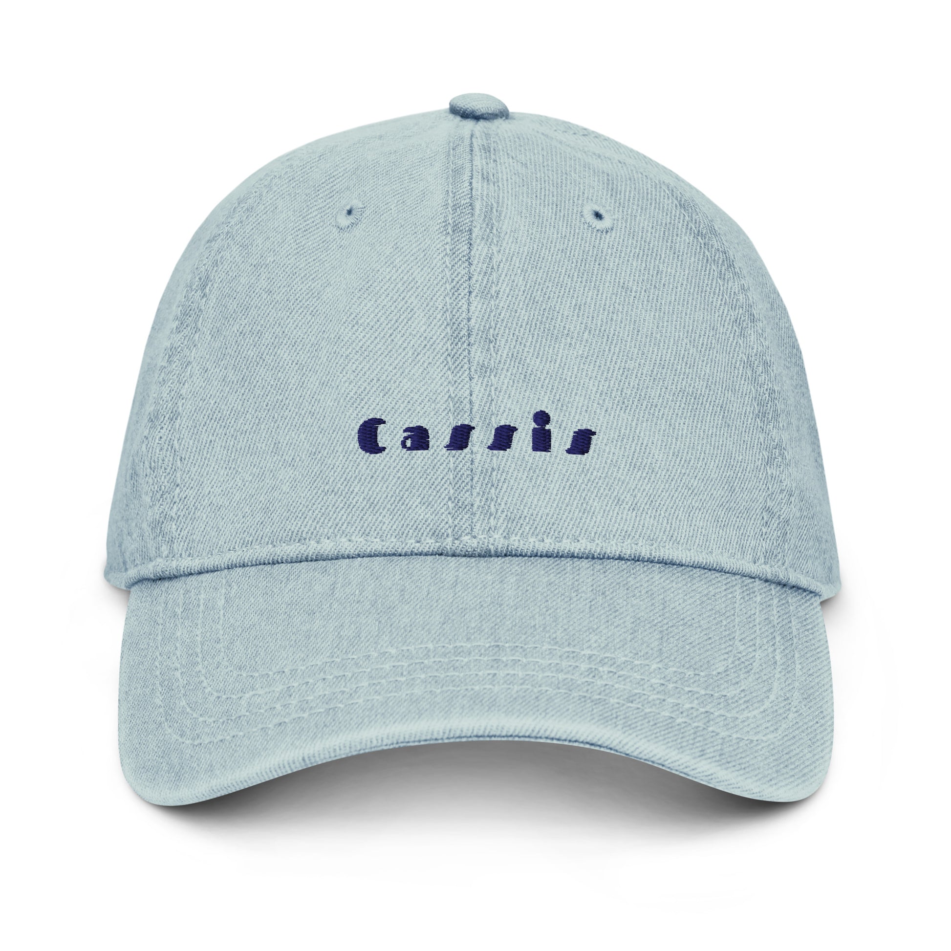 Cassis light denim cap with bold navy embroidery