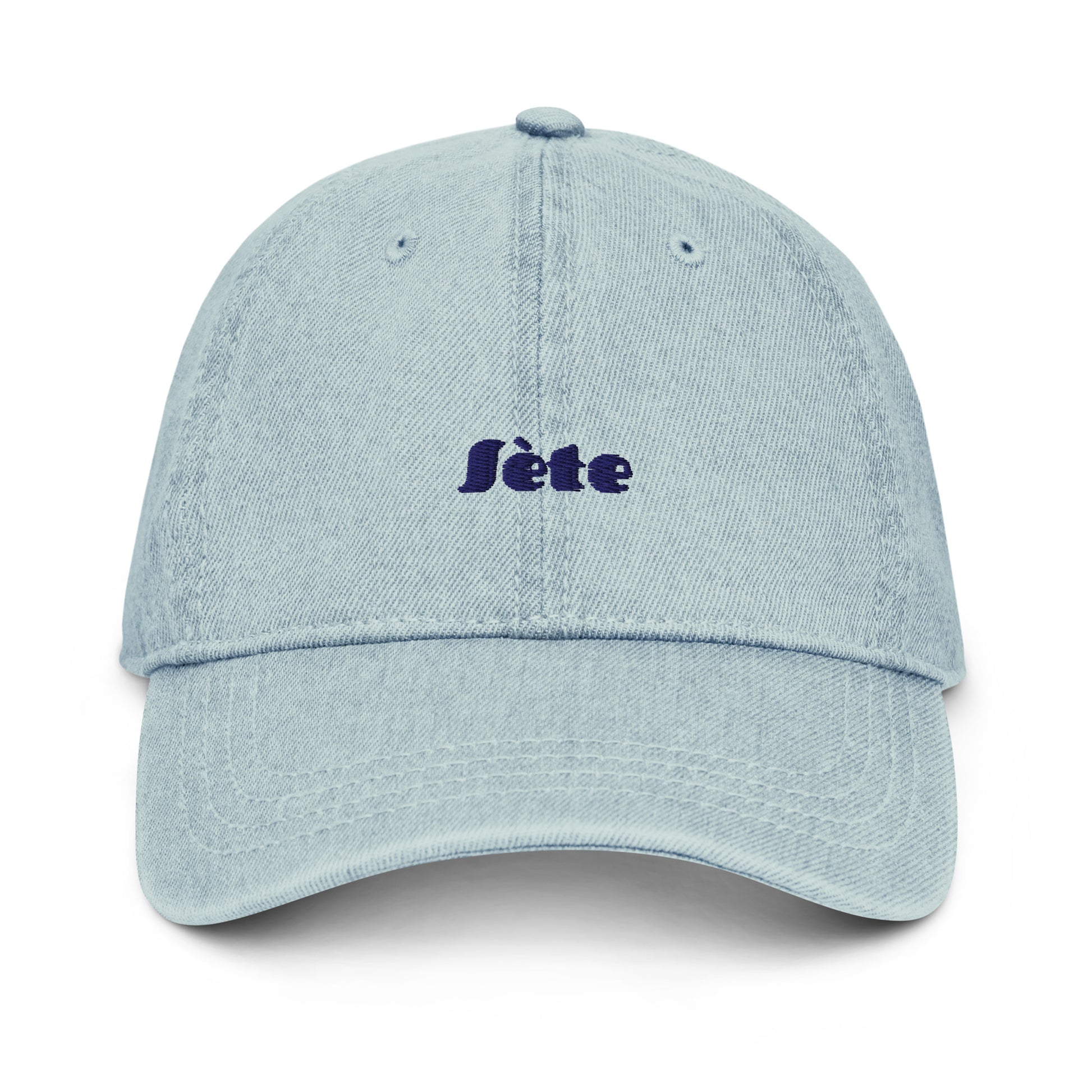 Sète light denim cap with bold embroidered text