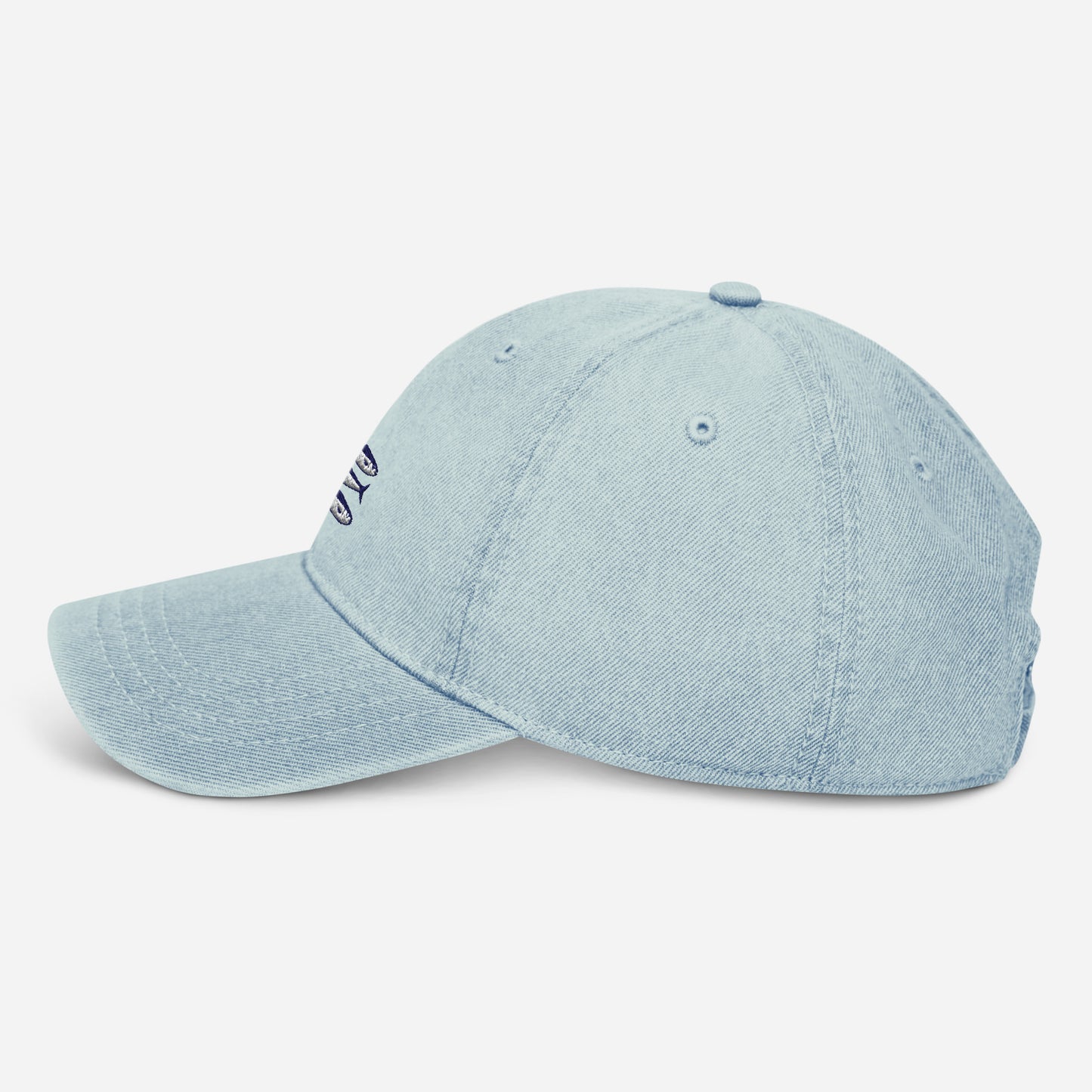 Sardines denim cap with bold embroidered sardines design