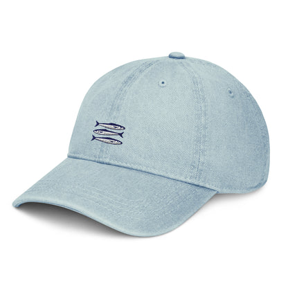 Sardines denim cap with bold embroidered sardines design