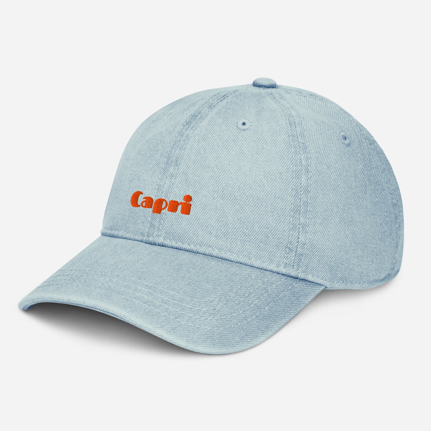 Capri light denim cap with bold orange embroidery