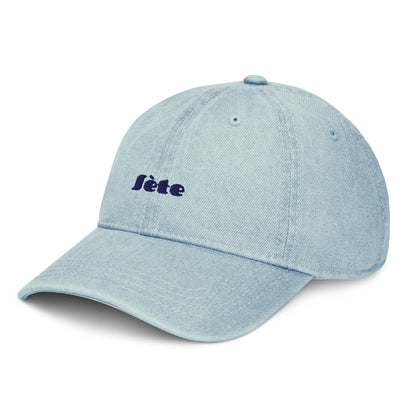Sète light denim cap with bold embroidered text