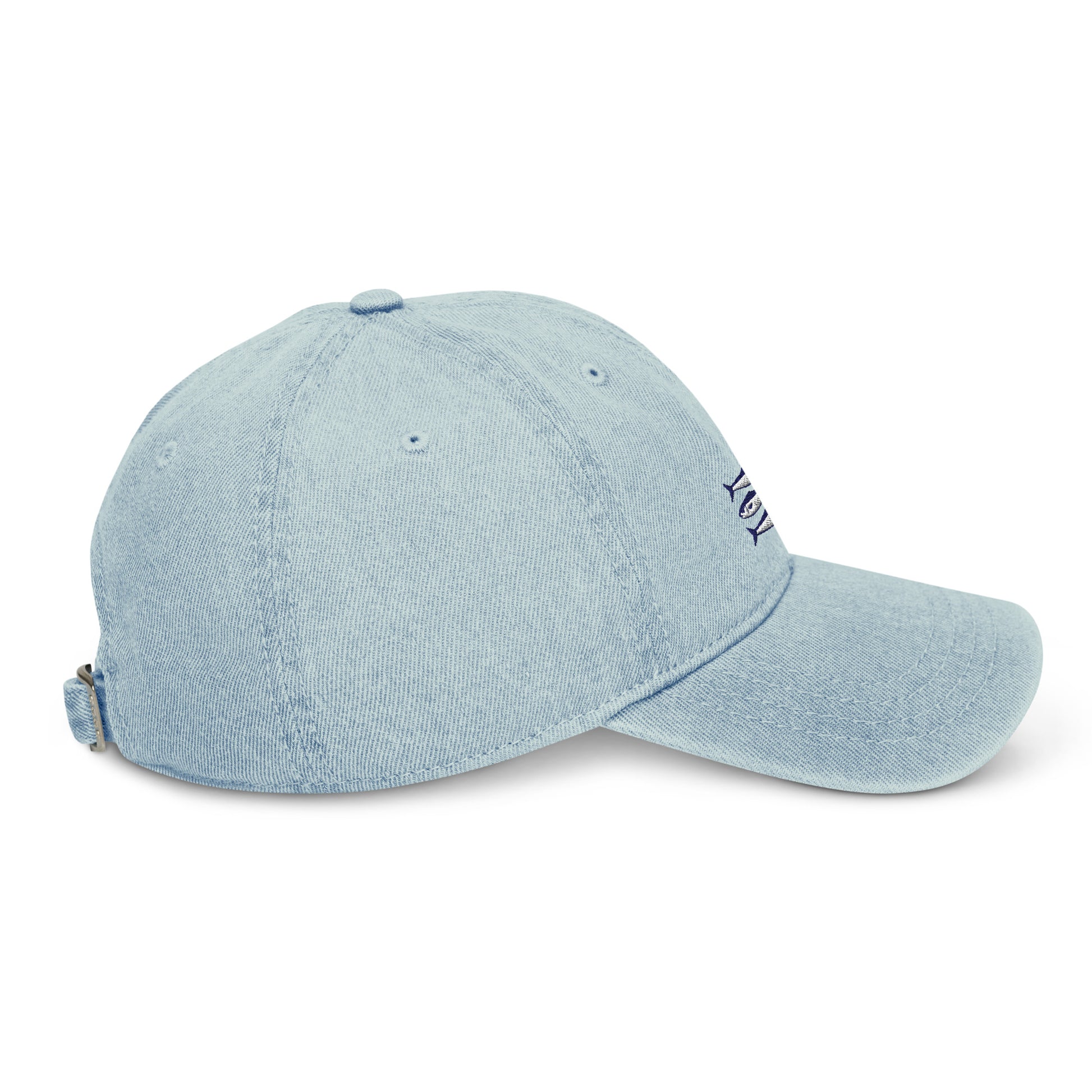 Sardines denim cap with bold embroidered sardines design