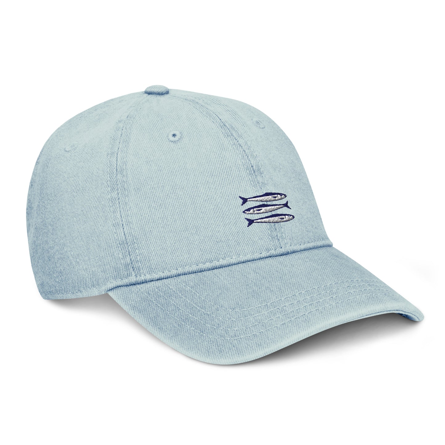 Sardines denim cap with bold embroidered sardines design
