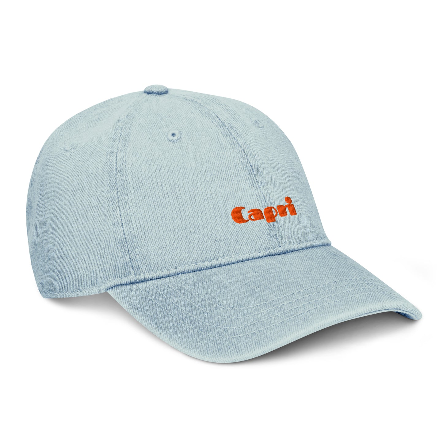 Capri light denim cap with bold orange embroidery
