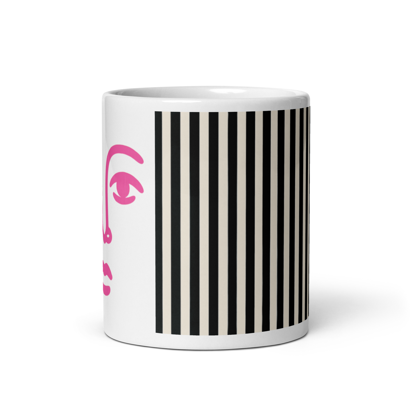 Bold Face Mug – Pink &amp; Black Stripes