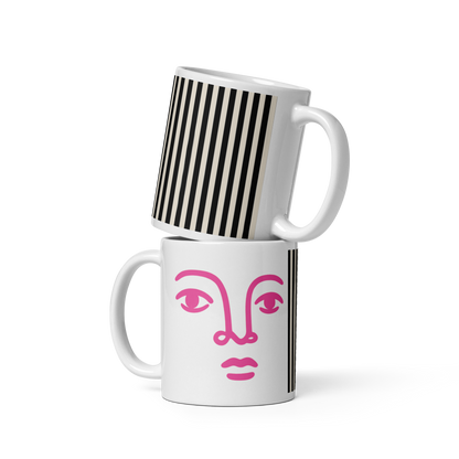 Bold Face Mug – Pink &amp; Black Stripes