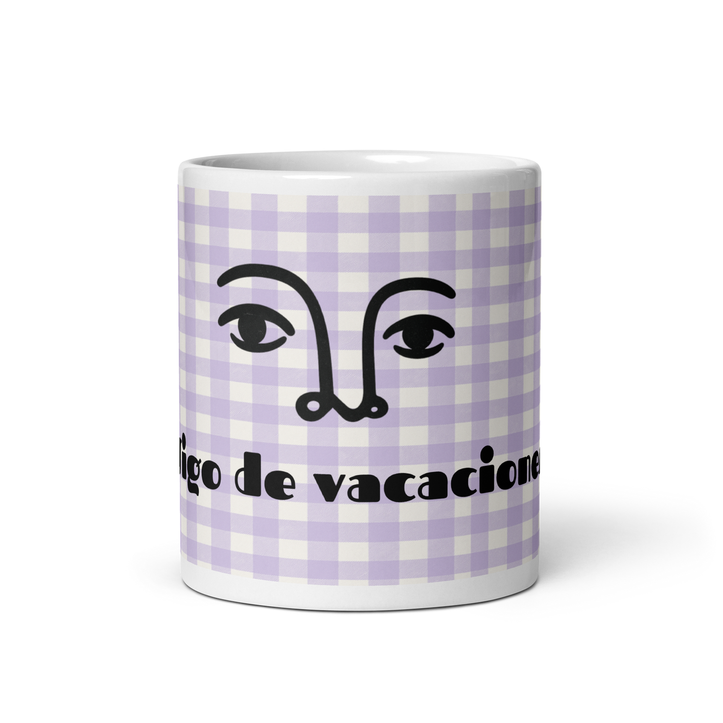Vacation Mode Mug – Lavender Gingham &amp; Face