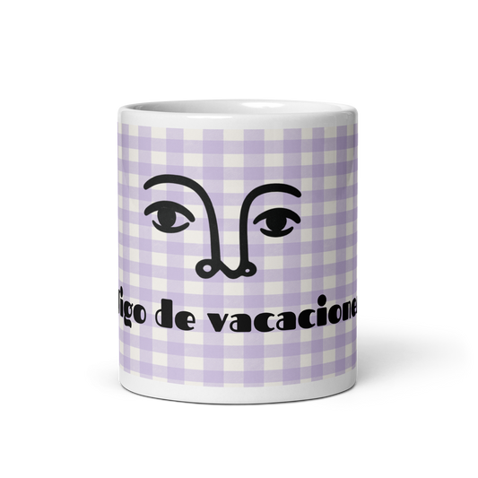 Vacation Mode Mug – Lavender Gingham &amp; Face