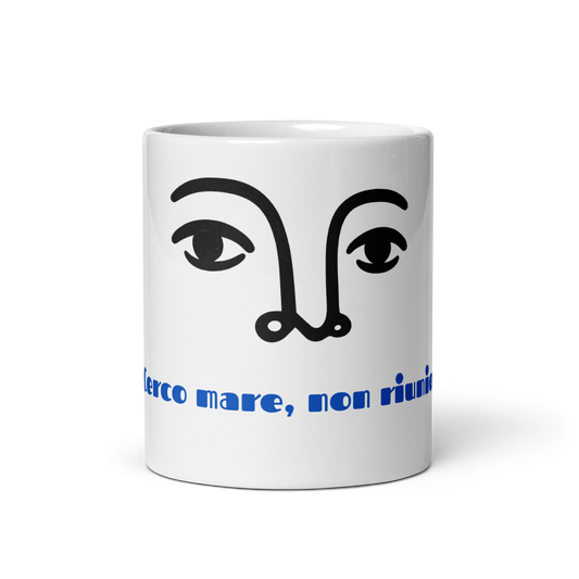 Cerco Mare Mug – Black Face &amp; Blue Quote