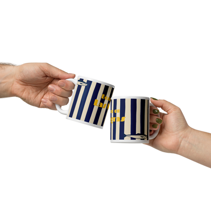 Marina Mug – Navy Stripes &amp; Boat Detail