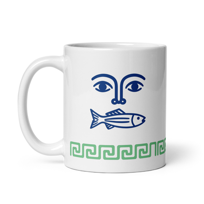 Mare Mug – Face, Fish &amp; Greek Pattern