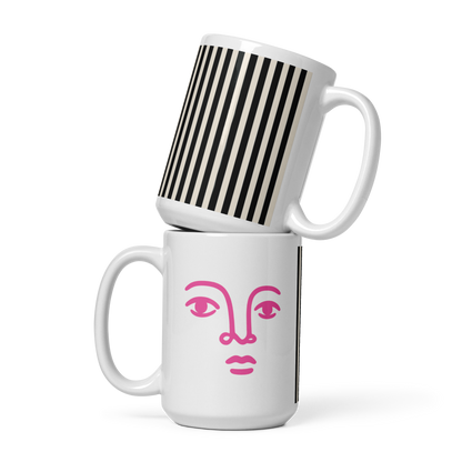 Bold Face Mug – Pink &amp; Black Stripes